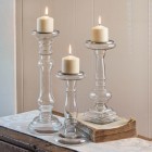 Glass Pillar Candle Holders - Set of 3